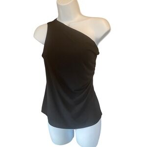 Clara Sunwoo Womens One Shoulder Ruched Tank Top XS Black Chic Minimalist Date